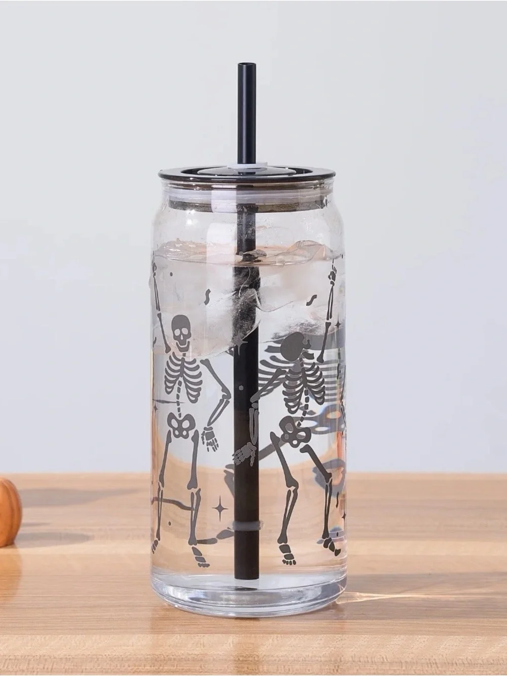 Set of 2 Halloween Dancing Skeleton Glass Can Sipper